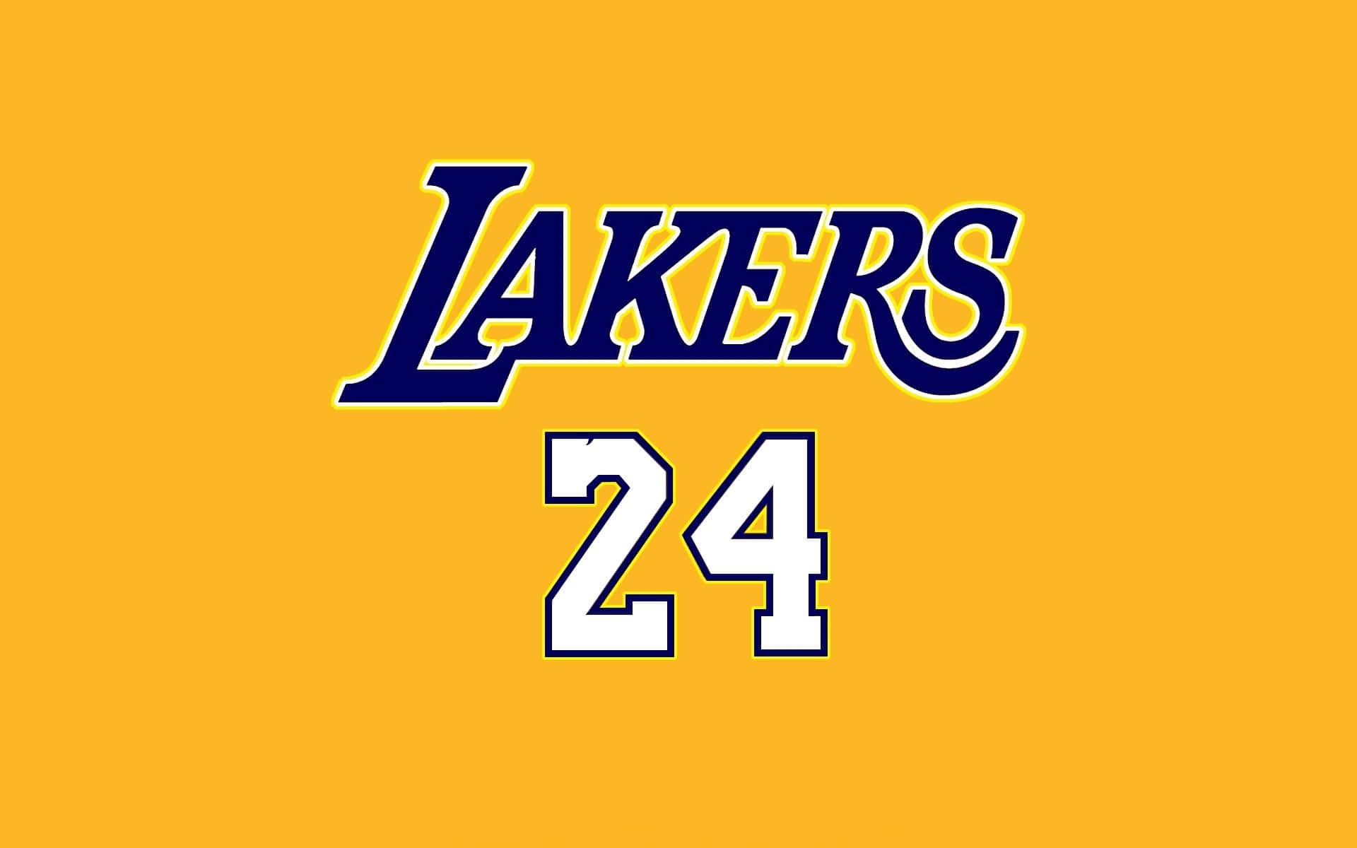 Kobe Bryant Basketball 桌布 壁紙 — 大膽的藍色湖人隊標誌和白色24號在純金色黃色背景上脫穎而出。