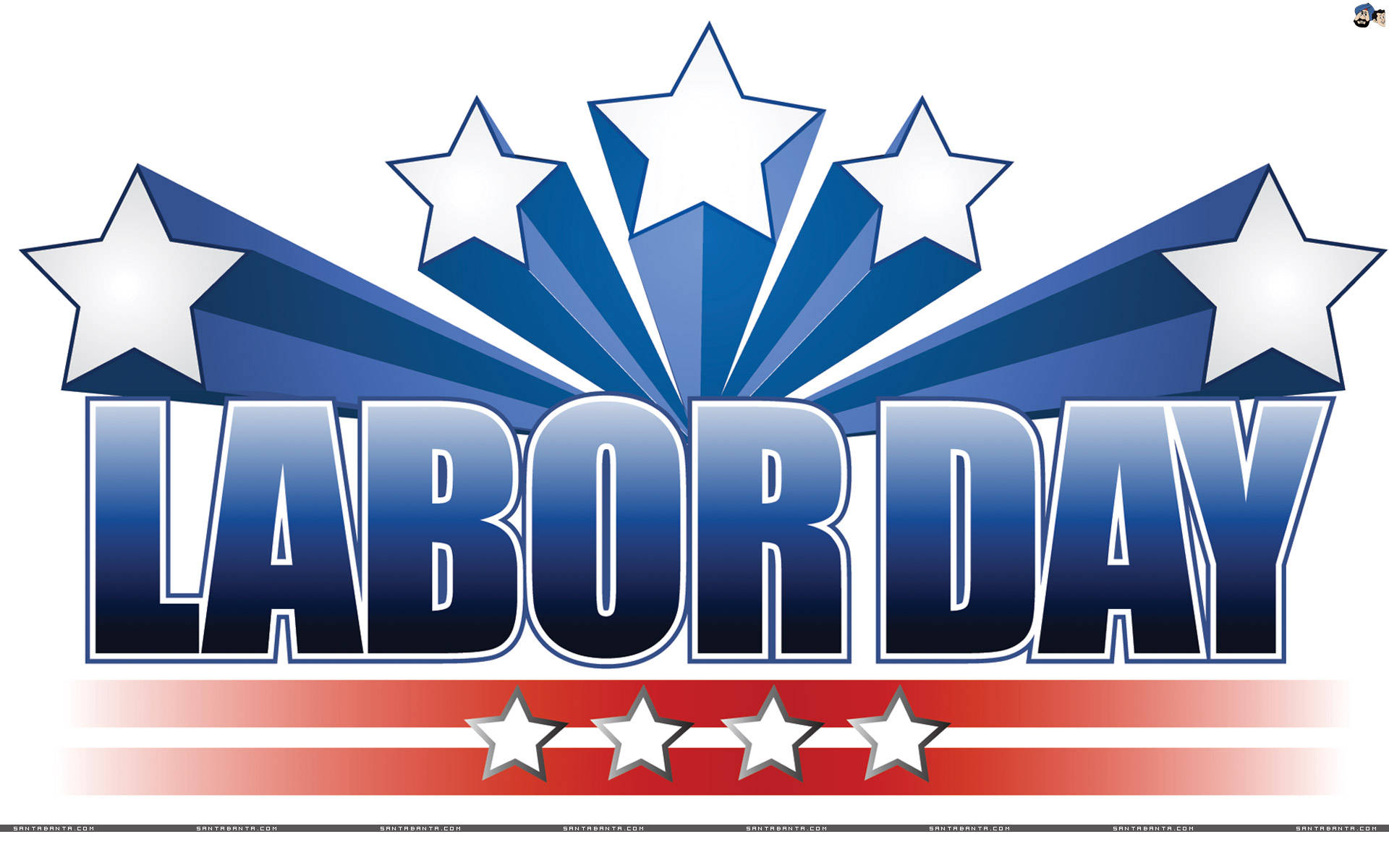 Labor 桌布 壁紙 — 大膽的藍色漸變文字「LABOR DAY」，帶有白色星星和紅色條紋，呈現愛國美國風格。