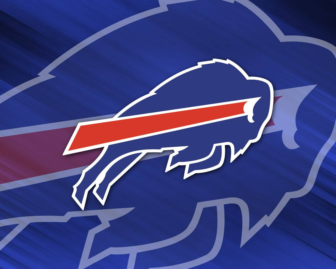 NFL Teams 桌布 壁紙 — 大膽的藍色背景，帶有白色輪廓的衝鋒水牛標誌，身體上有一條紅色條紋。