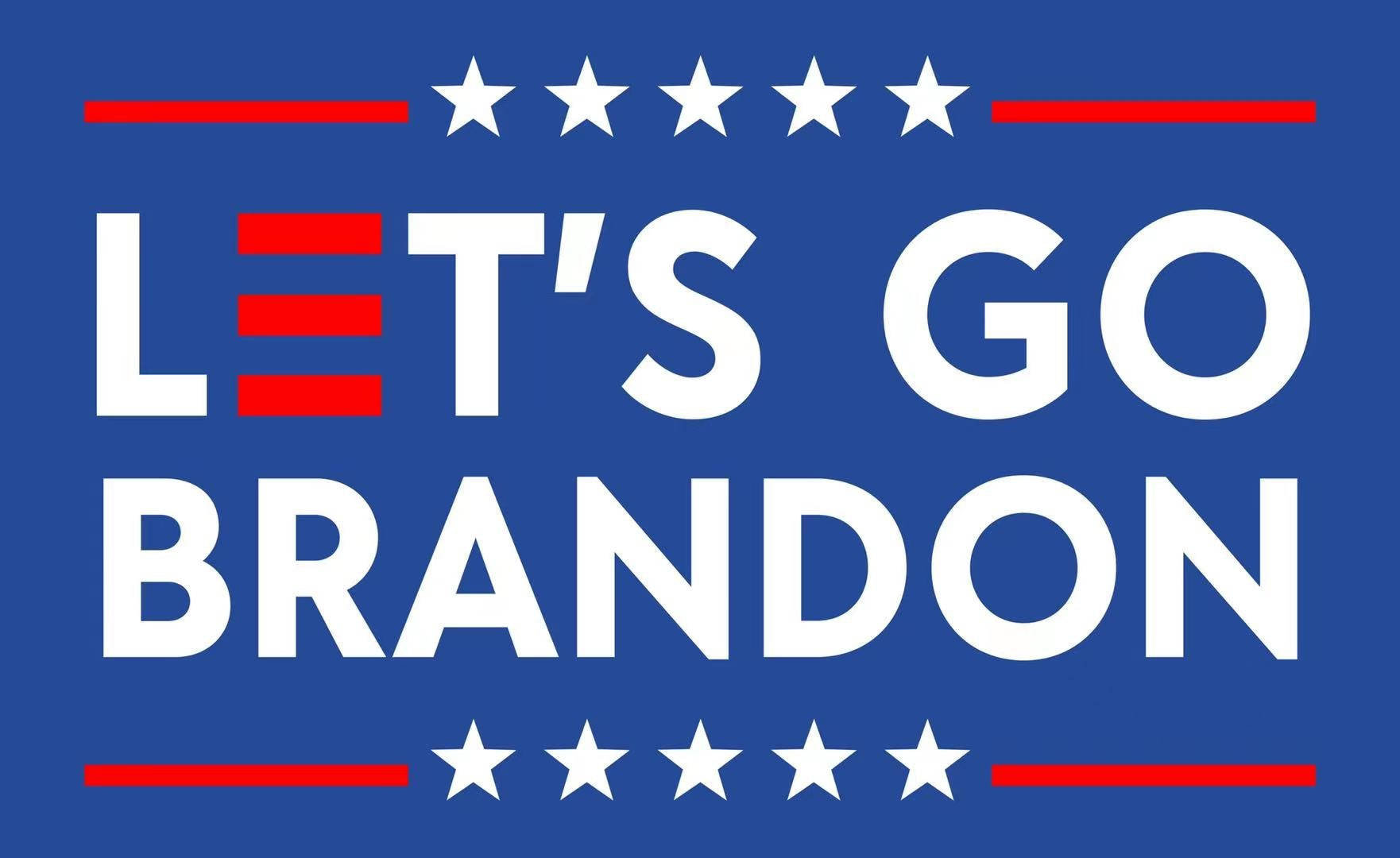 Let’s Go Brandon 桌布 壁紙 — 大膽的藍色背景，白色文字寫著 LET'S GO BRANDON，由紅色條紋和白色星星框住。
