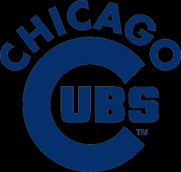 Chicago Cubs Logo 桌布 壁紙 — 大膽的藍色芝加哥小熊隊標誌，帶有風格化的C和球隊名稱，背景為黑色。