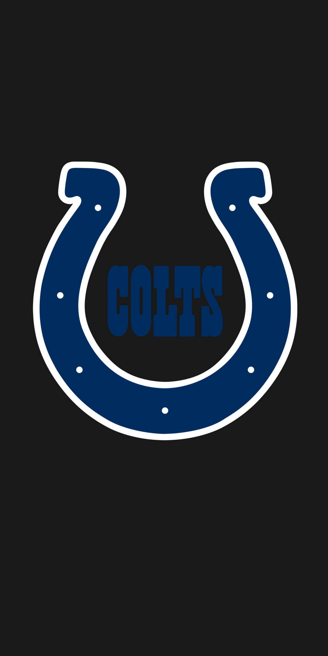 NFL Team Logo 桌布 壁紙 — 大膽的藍色馬蹄鐵標誌，中央帶有 'COLTS' 文字，置於純黑色背景上。