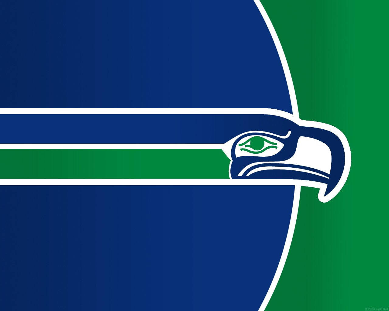 Seattle Seahawks 桌布 壁紙 — 大膽的西雅圖海鷹隊標誌，白色輪廓的海馬頭部，配以藍綠漸變背景。