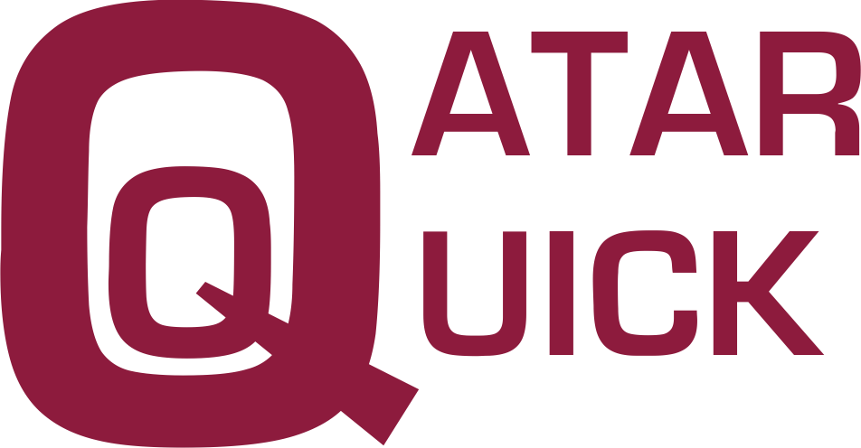 標誌 桌布 壁紙 — 大膽的酒紅色 'QATAR QUICK' 標誌，帶有風格化的 Q，背景為綠色。