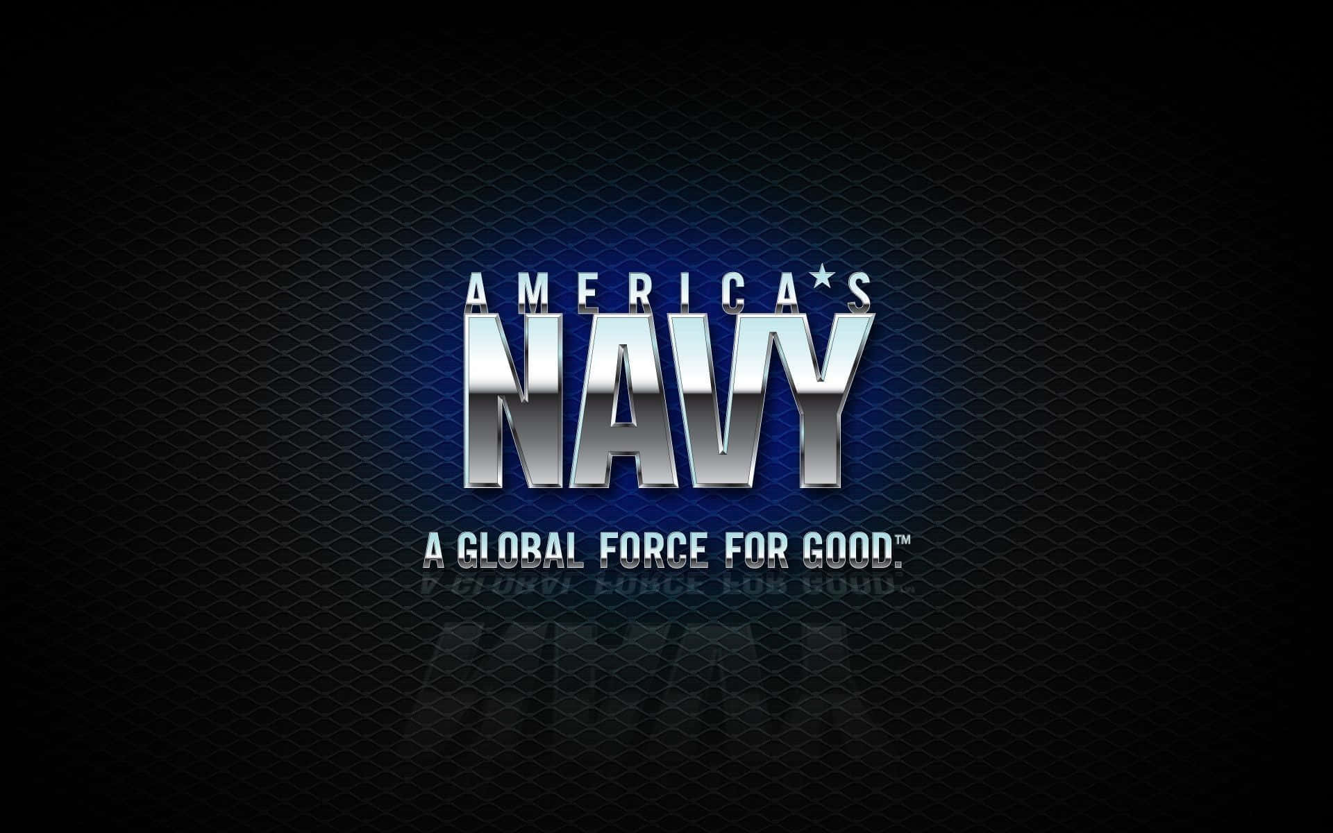 Navy 桌布 壁紙 — 大膽的金屬 'AMERICA'S NAVY' 標誌在深藍色紋理背景上發光，帶有反射照明。