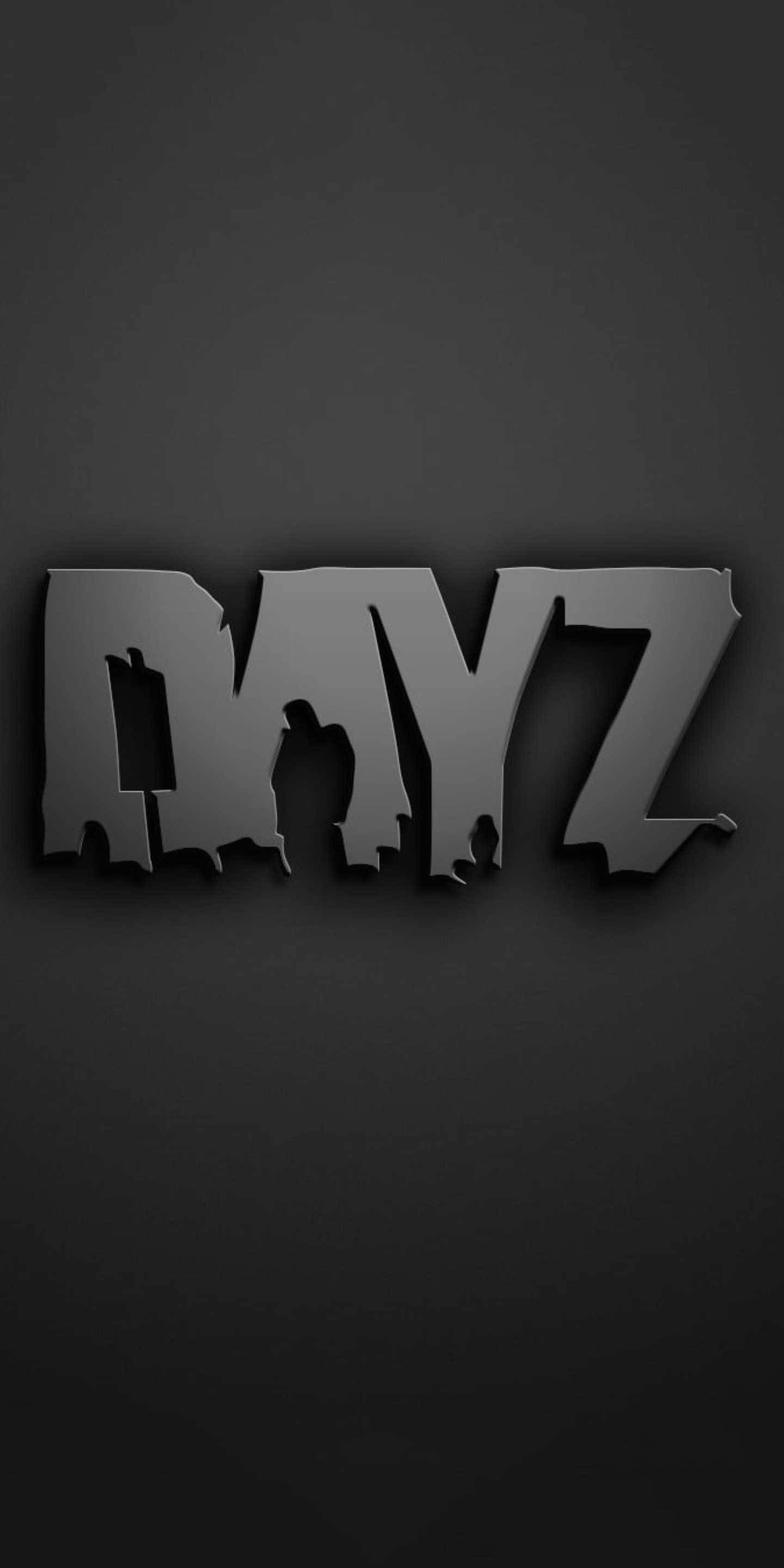 DayZ 桌布 壁紙 — 大膽的金屬 DAYZ 標誌，字母內有剪影人物，背景為深色漸變。