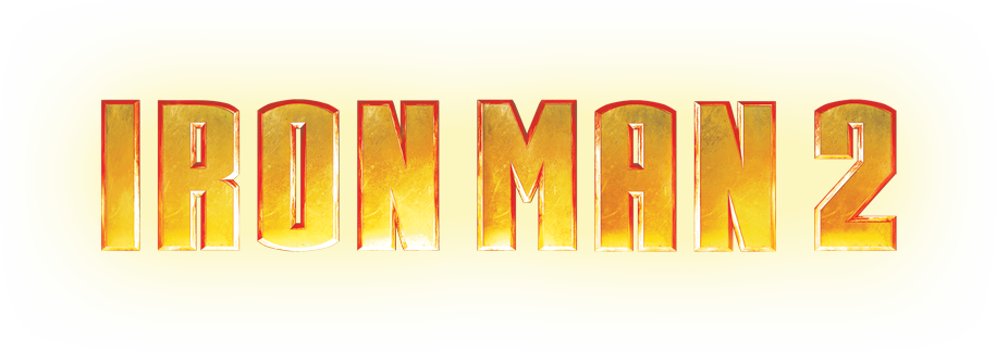 鋼鐵人 桌布 壁紙 — 大膽的金色「IRON MAN 2」標題字母，帶有紅色輪廓，在淡黃色背景上發光。