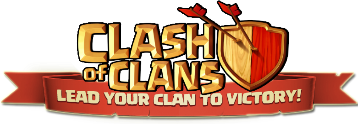 手機 桌布 壁紙 — 大膽的金色Clash of Clans標誌，帶有紅色盾牌和箭頭，在紅色橫幅上宣告lead your clan to victory。