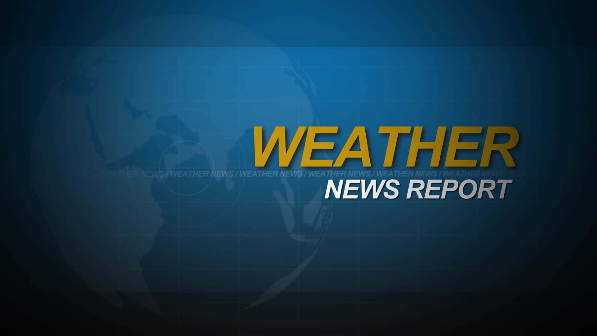 Weather 桌布 壁紙 — 大膽的金色天氣新聞報導文字覆蓋在帶有網格線的深藍色地球儀上。