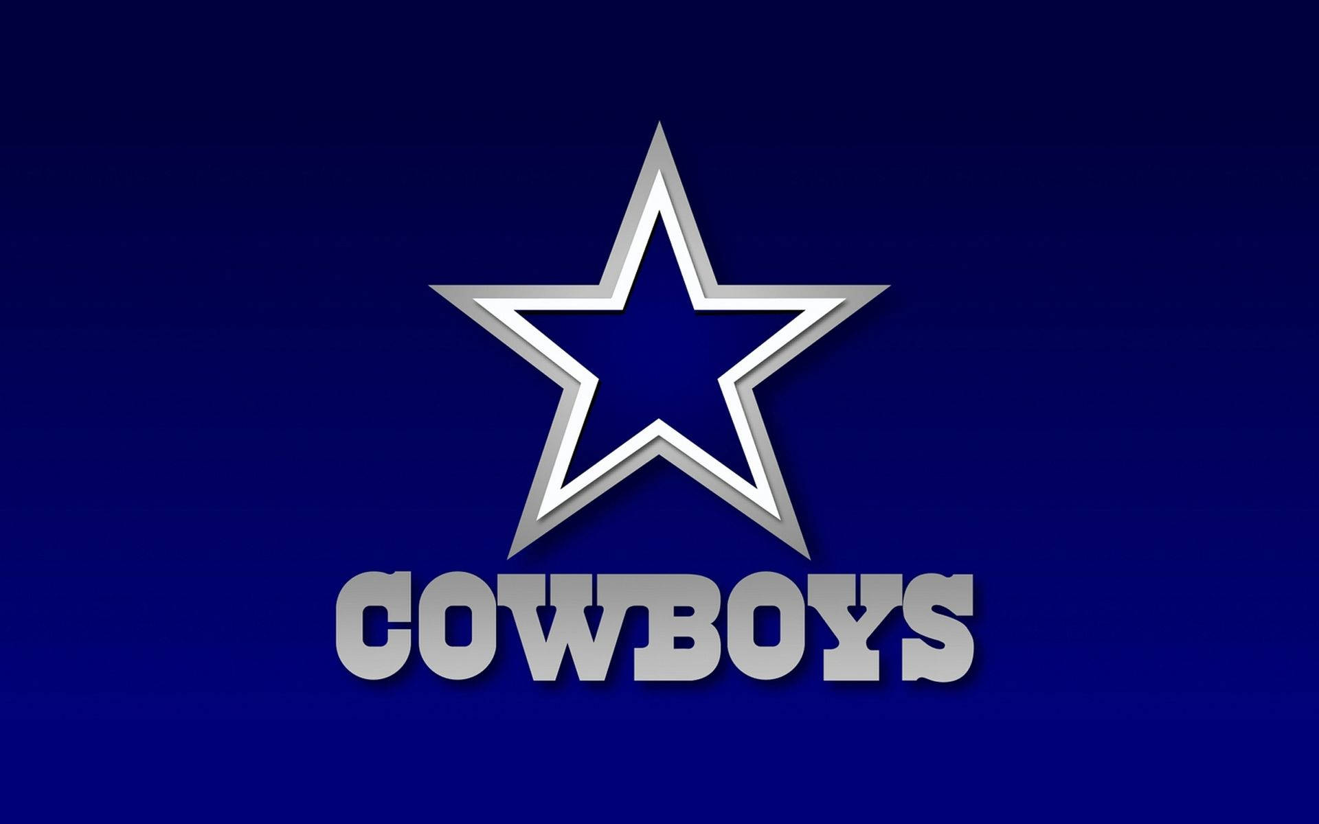 牛仔 桌布 壁紙 — 大膽的銀色星星和金屬灰色的 'COWBOYS' 文字在深寶藍色漸變背景上脫穎而出。