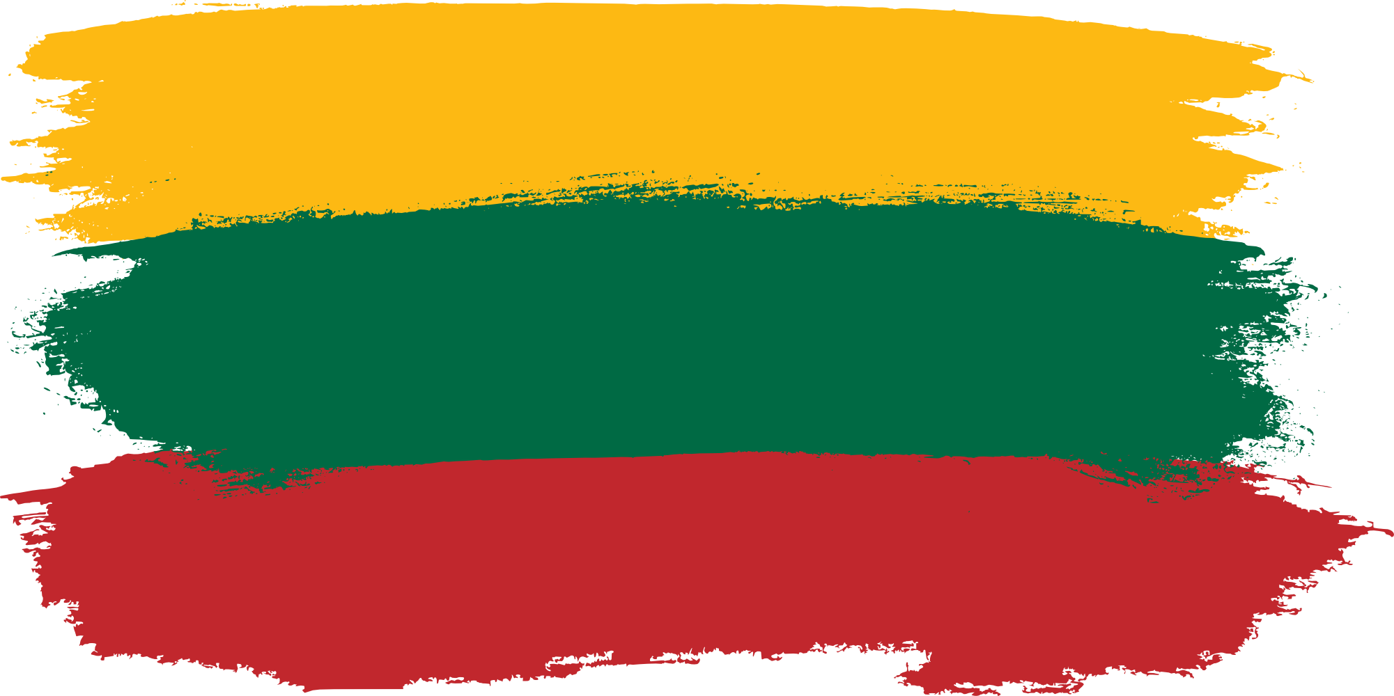Flag 桌布 壁紙 — 大膽的黃、綠、紅刷痕條紋形成風格化的立陶宛國旗，邊緣帶有紋理。