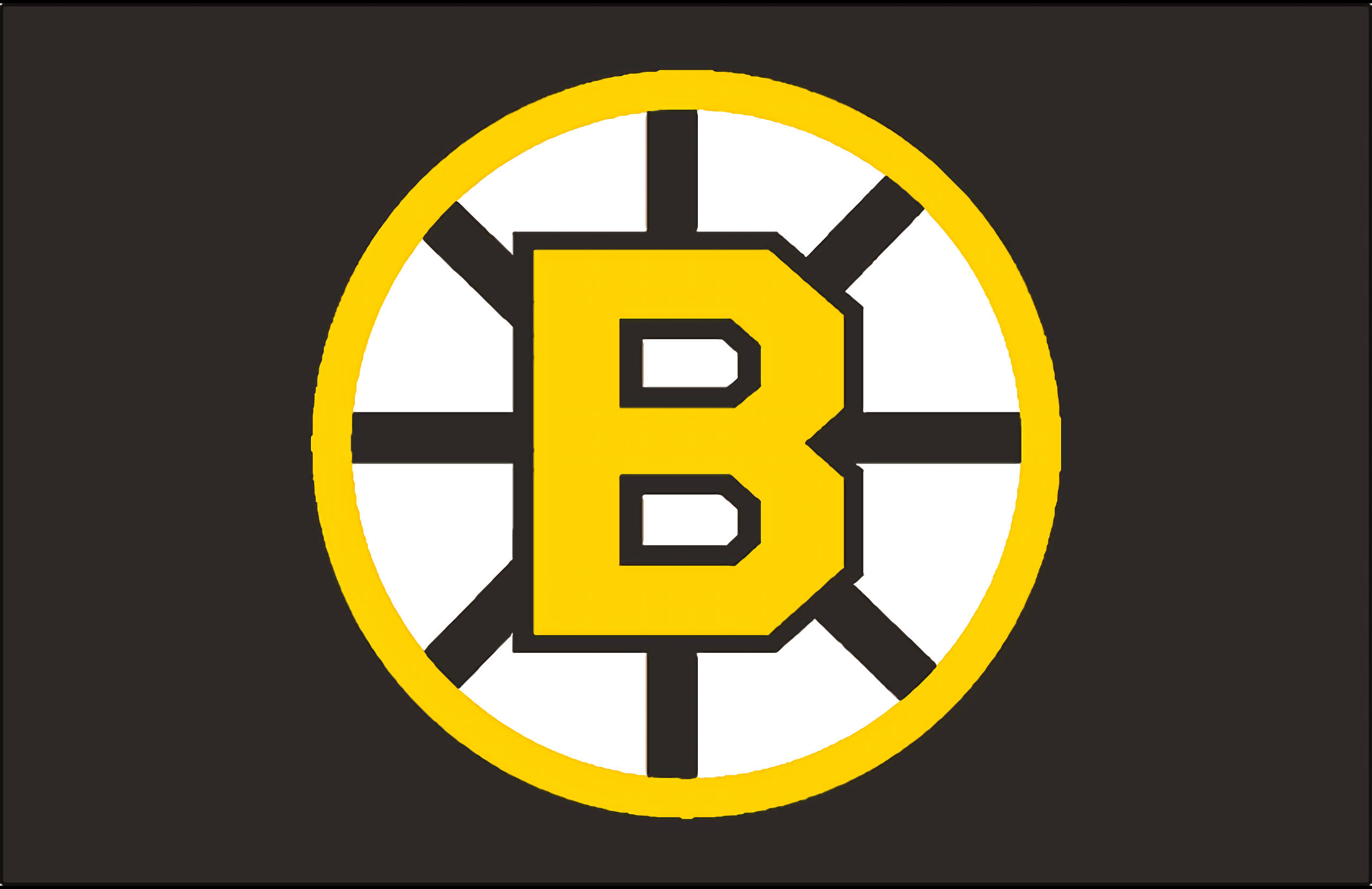 bruins 桌布 壁紙 — 大膽的黃、黑、白三色波士頓棕熊隊標誌，居中置於深灰色背景上。