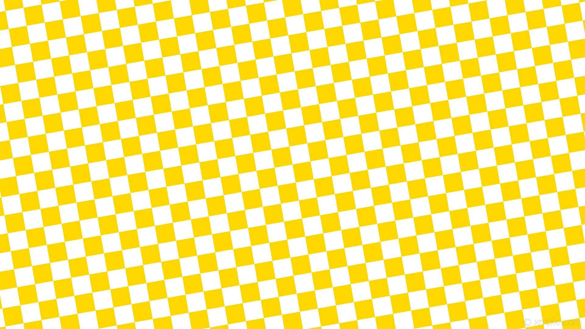 Cute Yellow Desktop 桌布 壁紙 — 大膽的黃白棋盤格圖案對角線橫跨畫面，營造出動態幾何視覺效果。