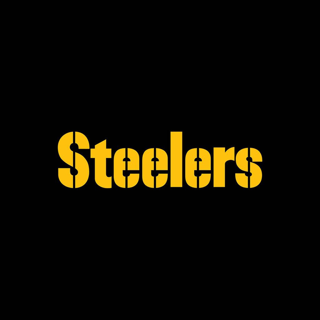 黑色背景上的黃色 Steelers 標誌文字，帶有鏤空設計。 — 鋼人隊 GIF 壁紙