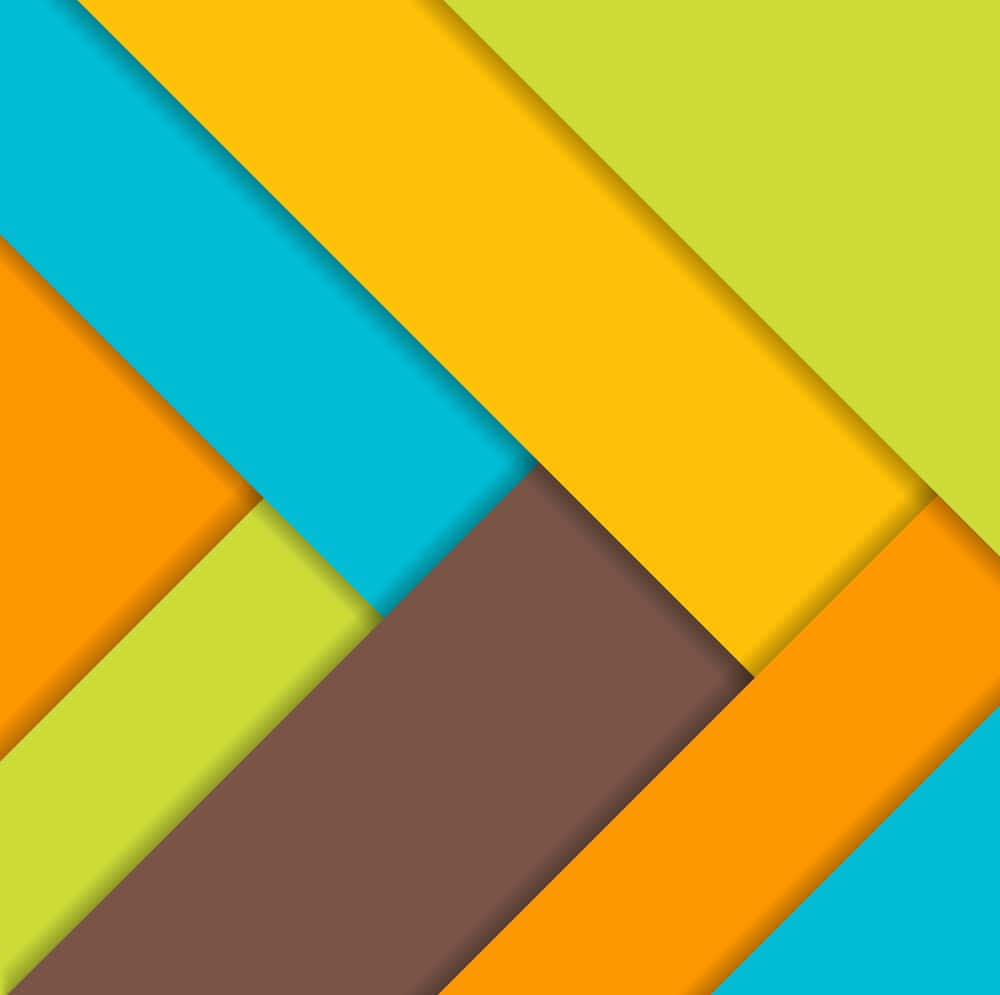 Material Design 桌布 壁紙 — 大膽的黃色、橙色、藍綠色和棕色的鮮豔幾何條紋，以乾淨的現代線條創造出動態的抽象構圖。