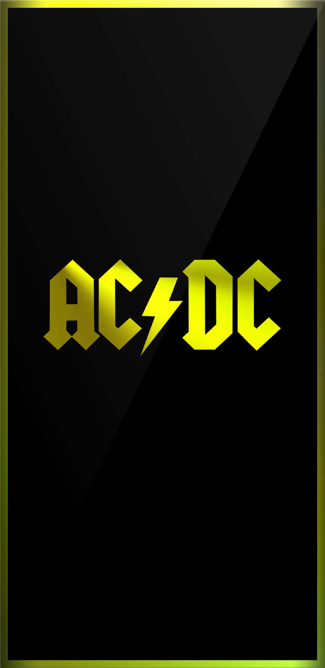 Ac Dc 桌布 壁紙 — 大膽的黃色ACDC標誌，帶有閃電，在光滑的黑色背景上發光，並以金色框邊。