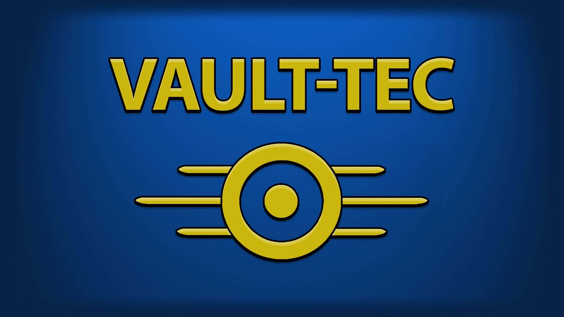 Fallout 4 Vault 桌布 壁紙 — 大膽的黃色Vault-Tec標誌，帶有目標徽章，居中在深藍色漸變背景上。