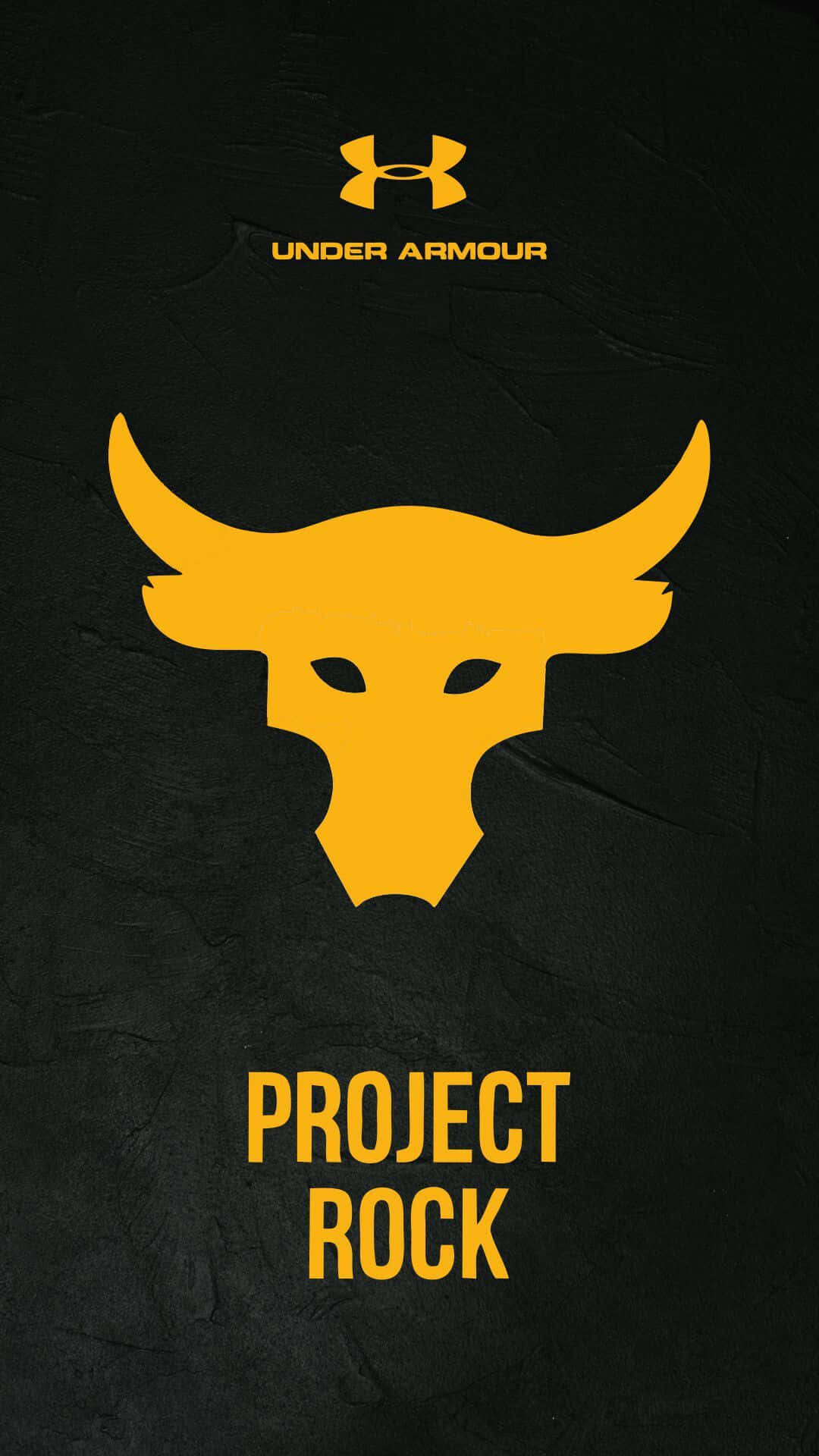 品牌 桌布 壁紙 — 大膽的黃色公牛頭標誌和「Project Rock」文字，位於帶紋理的黑色背景上，並帶有 Under Armour 品牌標識。