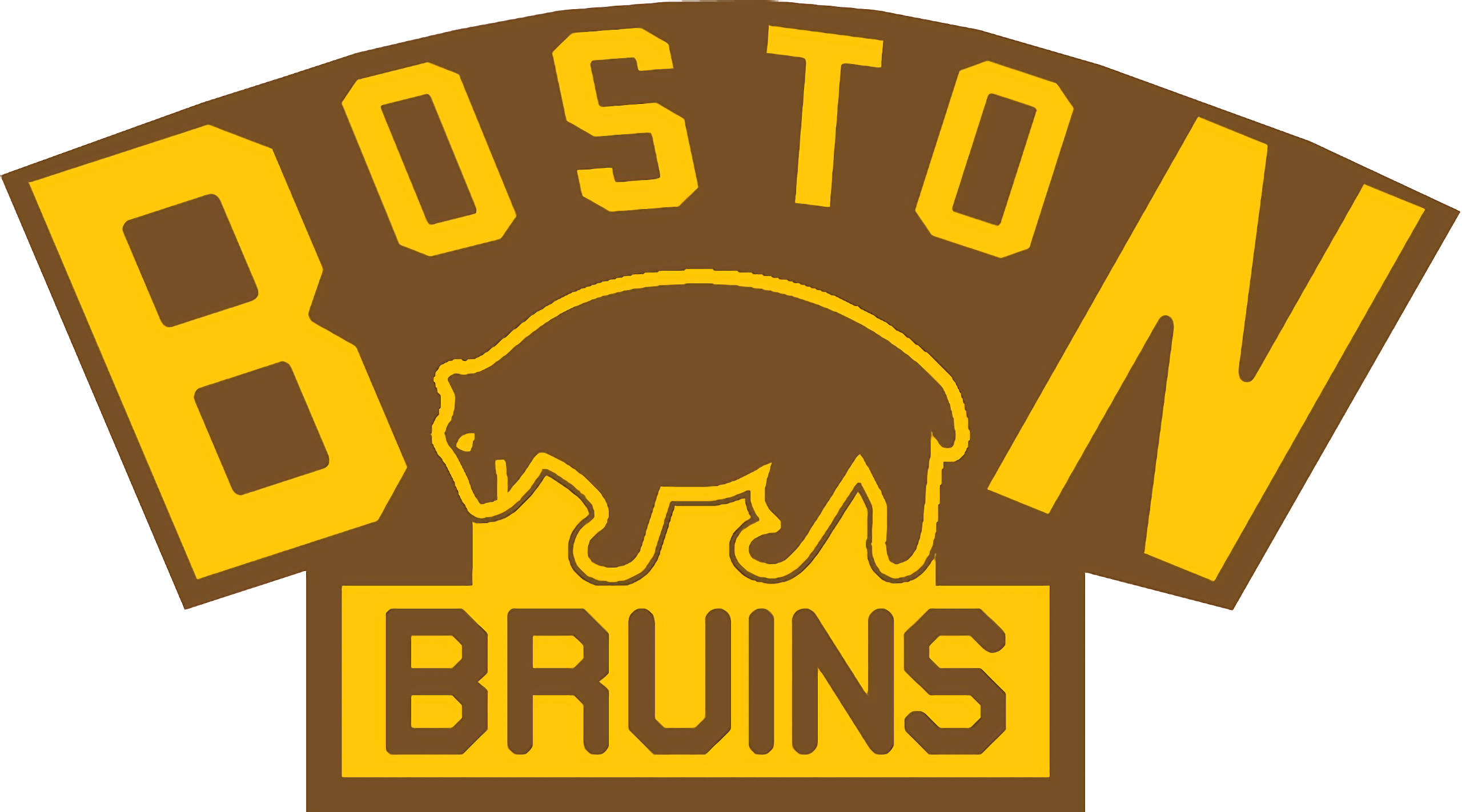 bruins 桌布 壁紙 — 大膽的黃色和棕色波士頓棕熊隊標誌，拱形文字下方有熊剪影。
