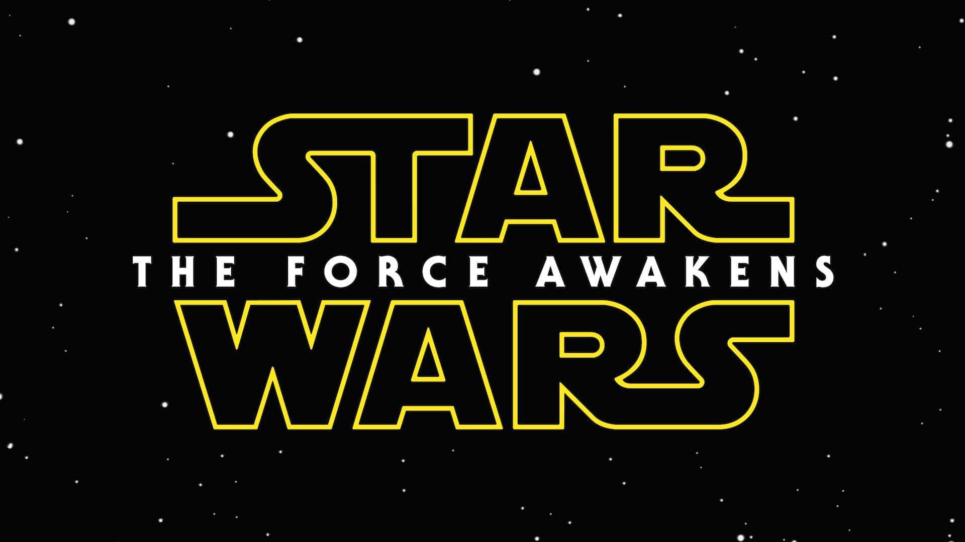 the force awakens 桌布 壁紙 — 大膽的黃色和白色星際大戰標誌在星光閃爍的黑色太空背景中發光。