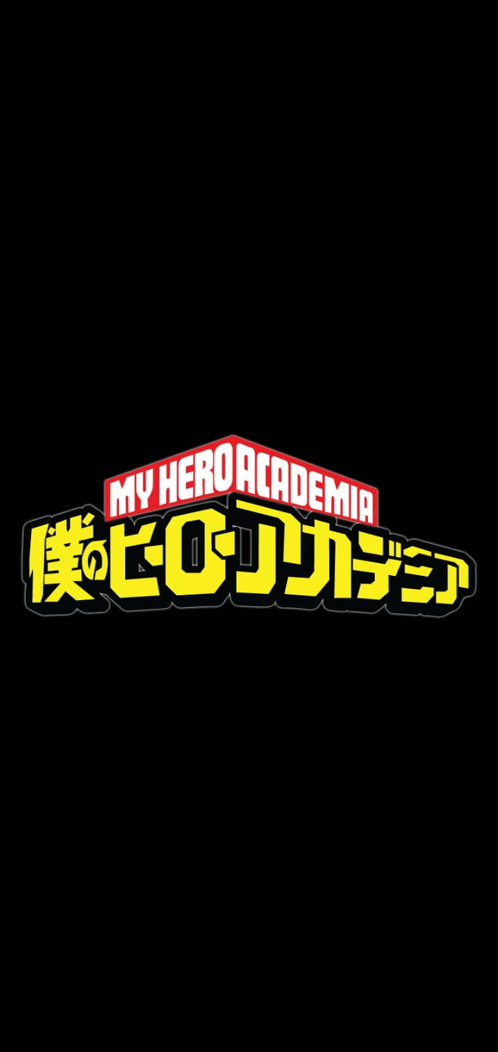 my 桌布 壁紙 — 大膽的黃色和紅色My Hero Academia標誌，居中放置在純黑色背景上，邊緣銳利，字體動感十足。