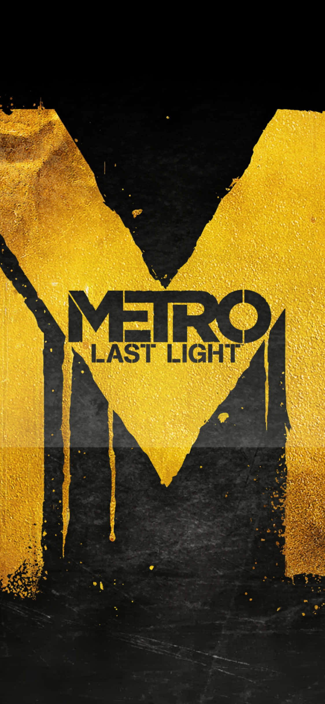 遊戲 桌布 壁紙 — 大膽的黃色和黑色 'METRO LAST LIGHT' 標誌滴落在粗糙的紋理背景上。