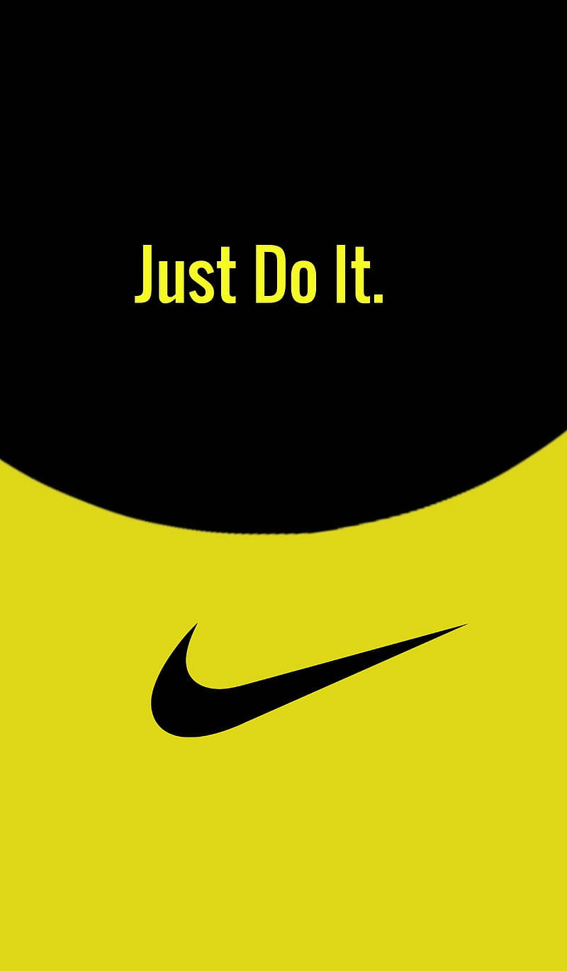 Swoosh 桌布 壁紙 — 大膽的黃色和黑色Nike桌布， featuring 標誌性的勾號和黃色文字的 'Just Do It' 標語。