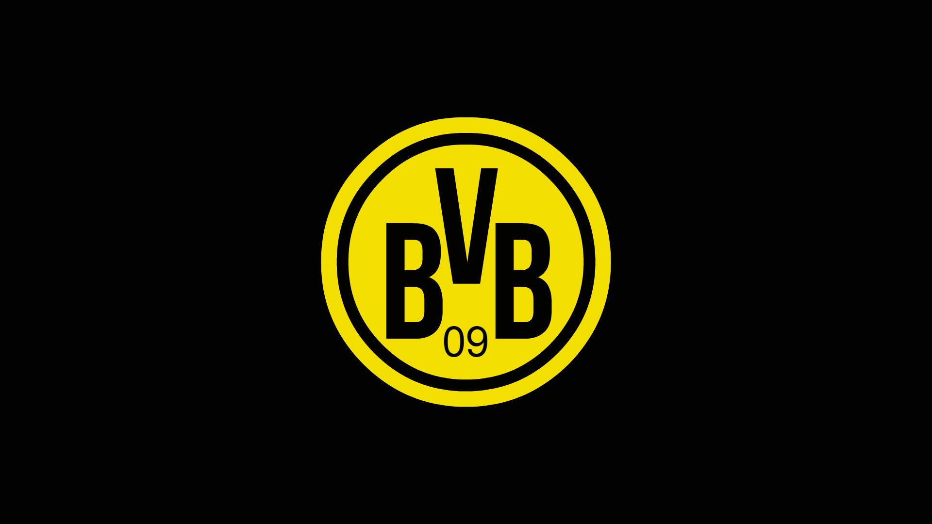 Dortmund 桌布 壁紙 — 大膽的黃色圓形BVB 09標誌居中在純黑色背景上。