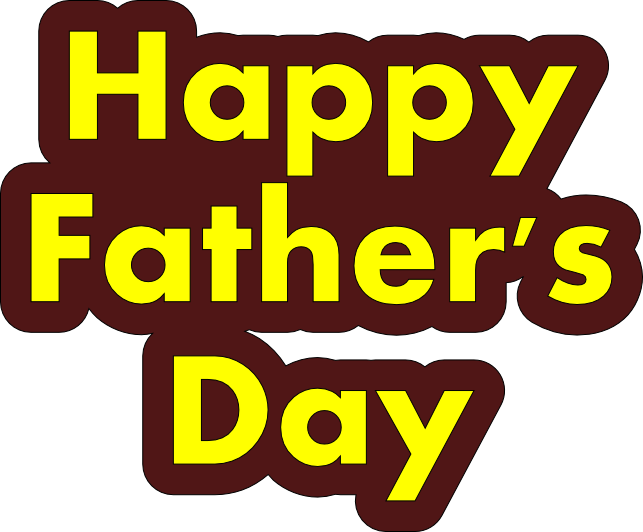 Happy Fathers Day 桌布 壁紙 — 大膽的黃色文字，以俏皮的棕色對話氣泡形狀寫著「父親節快樂」。