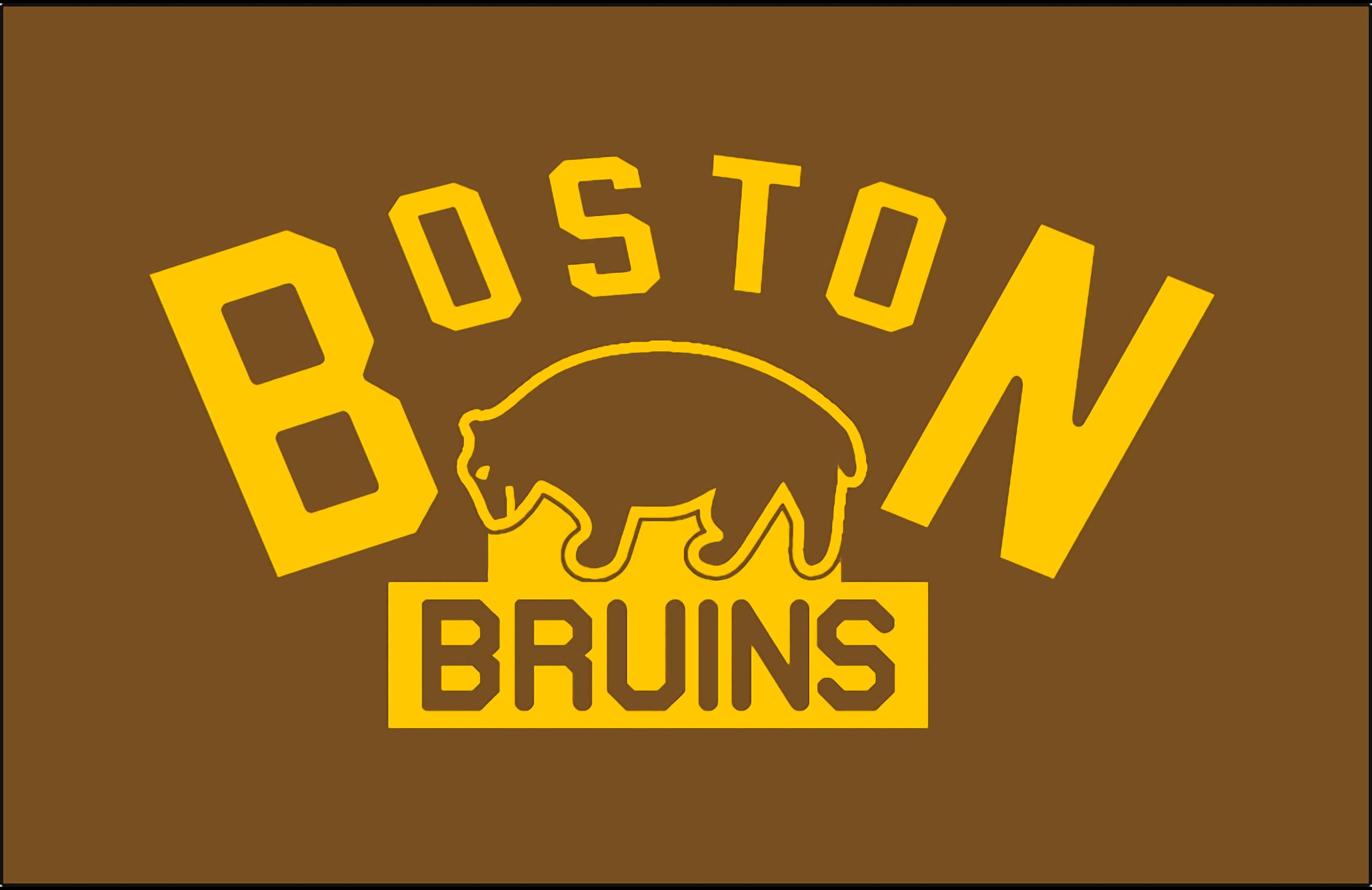 bruins 桌布 壁紙 — 大膽的黃色波士頓棕熊隊標誌，在棕色背景上帶有熊的剪影。