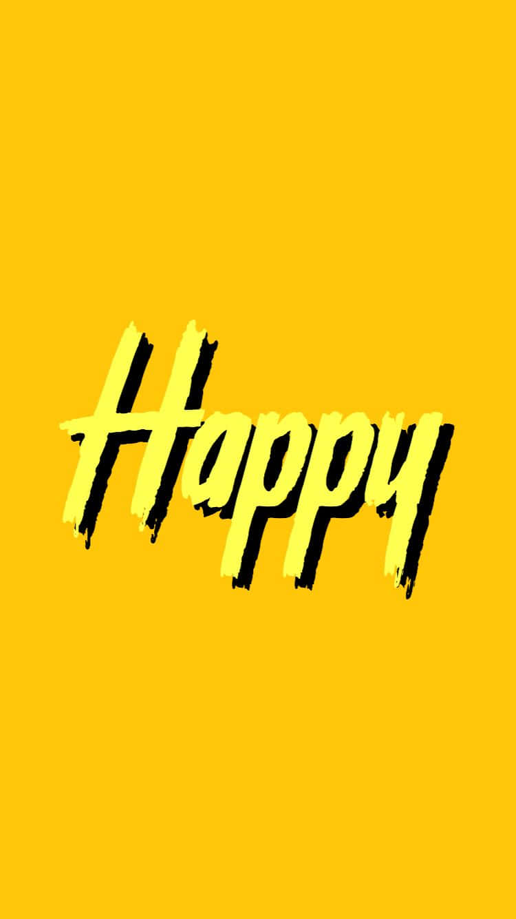 Edgy Aesthetic 桌布 壁紙 — 大膽的黃色背景，上面有動態筆觸字體的「Happy」字樣。