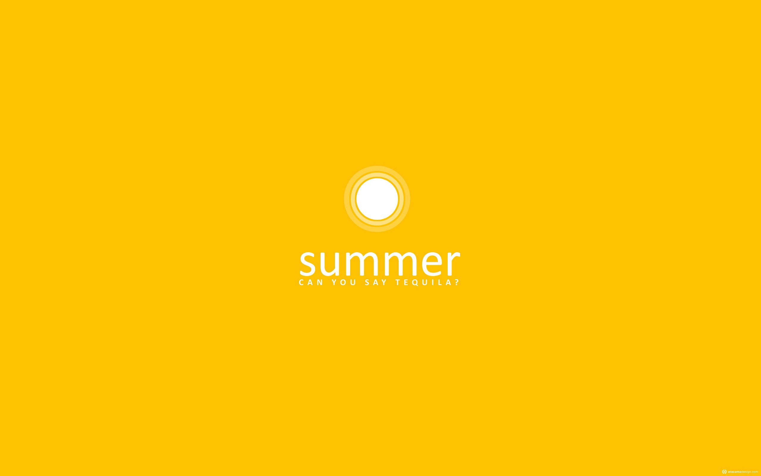 夏天 桌布 壁紙 — 大膽的黃色背景，帶有極簡白色太陽圖標和文字 summer can you say tequila