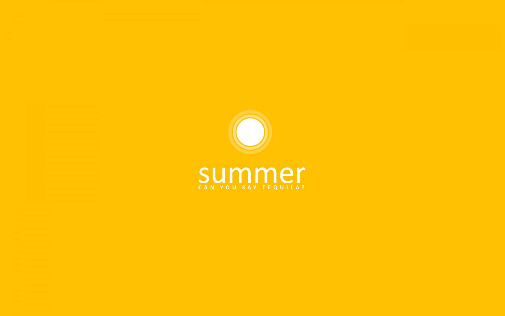 Yellow Summer 桌布 壁紙 — 大膽的黃色背景，帶有簡約白色太陽圖標和文字 summer can you say tequila