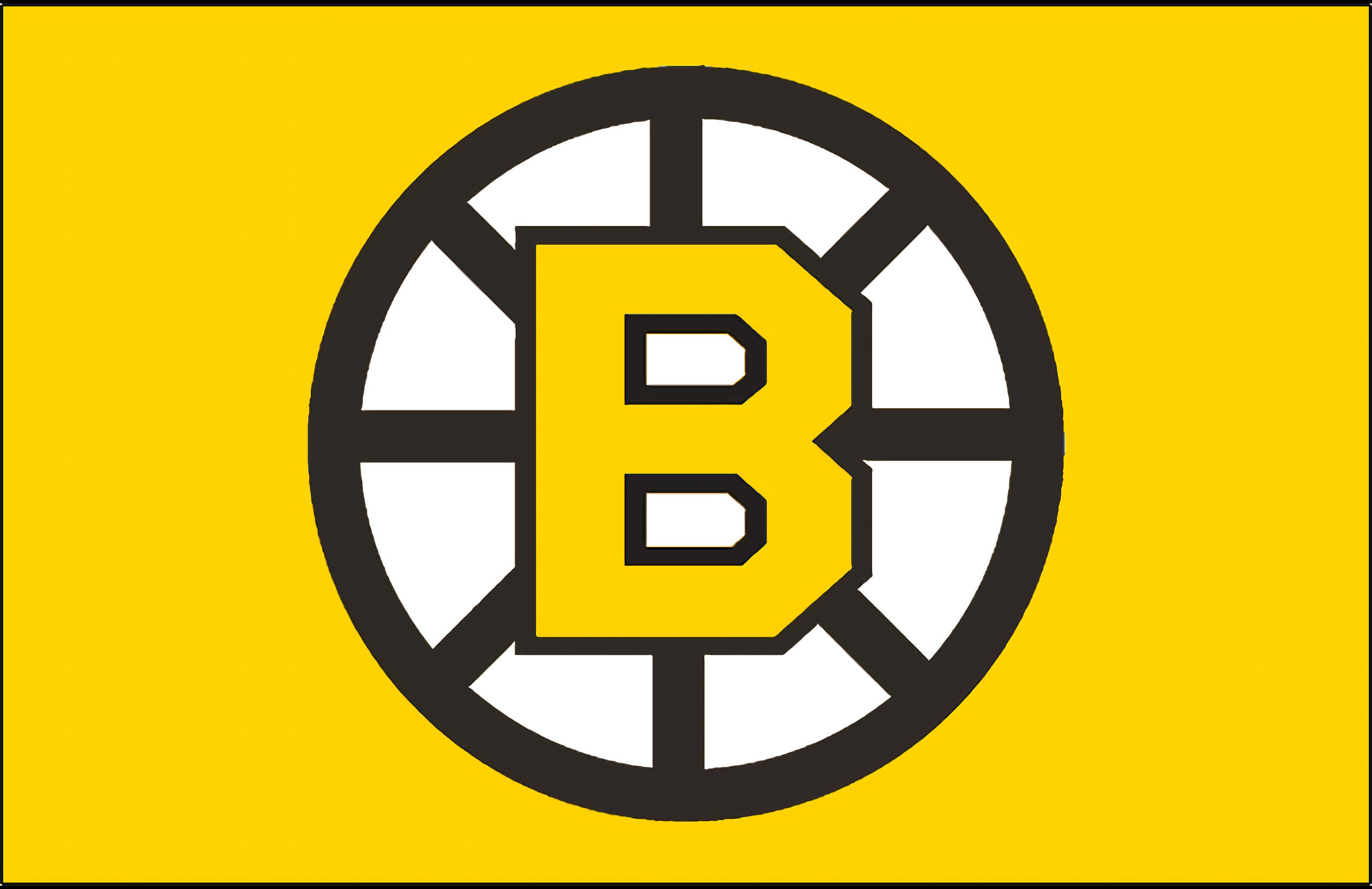 bruins 桌布 壁紙 — 大膽的黃色背景上有一個黑白圓形標誌，中心有一個突出的字母B。
