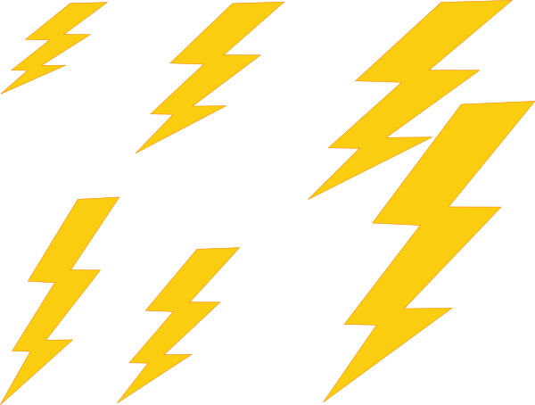 Lightning Strike 桌布 壁紙 — 大膽的黃色閃電以不同大小和角度散落在潔白的背景上。