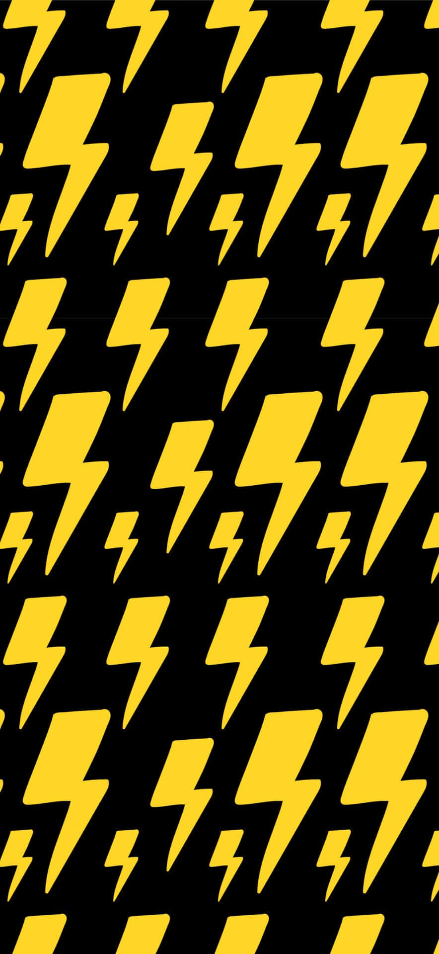 Lightning Bolt iPhone 桌布 壁紙 — 大膽的黃色閃電在純黑色背景上以動態圖案重複。