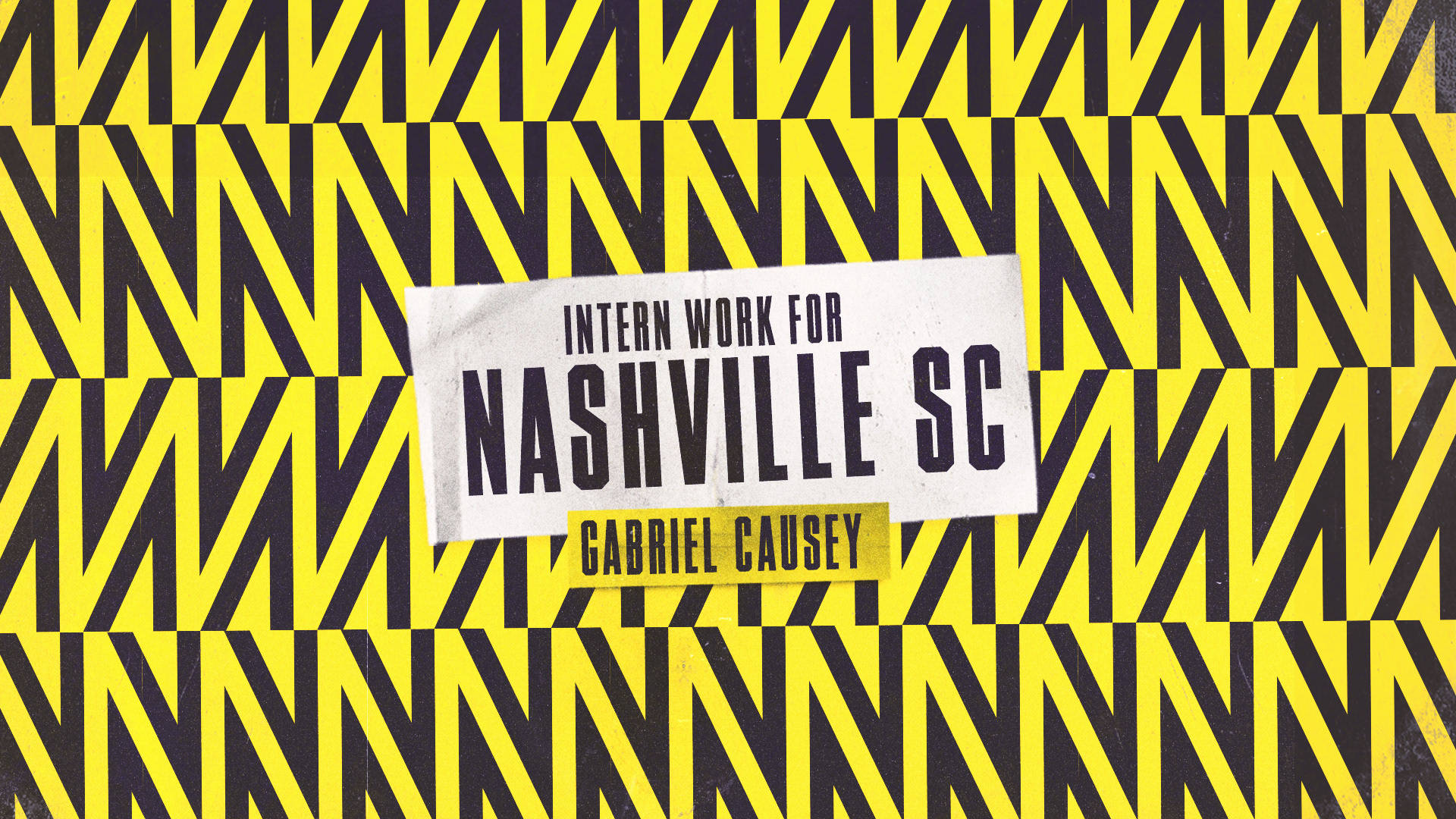 足球 桌布 壁紙 — 大膽的黃黑 zigzag 圖案背景，帶有撕裂紙張圖形，宣佈 Nashville SC 的實習職位。