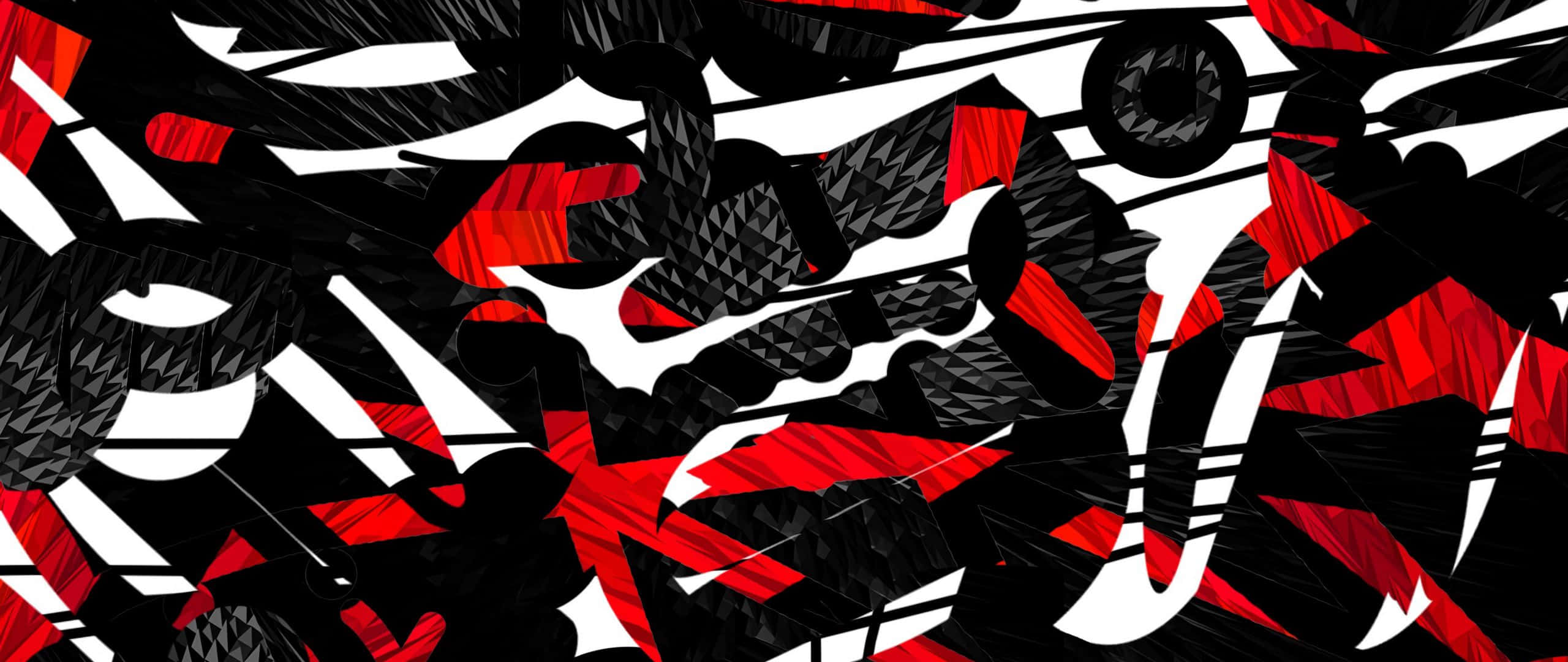 Red White And Black Abstract 桌布 壁紙 — 大膽的黑、紅、白幾何形狀，帶有銳利角度和紋理填充的動態抽象圖案。