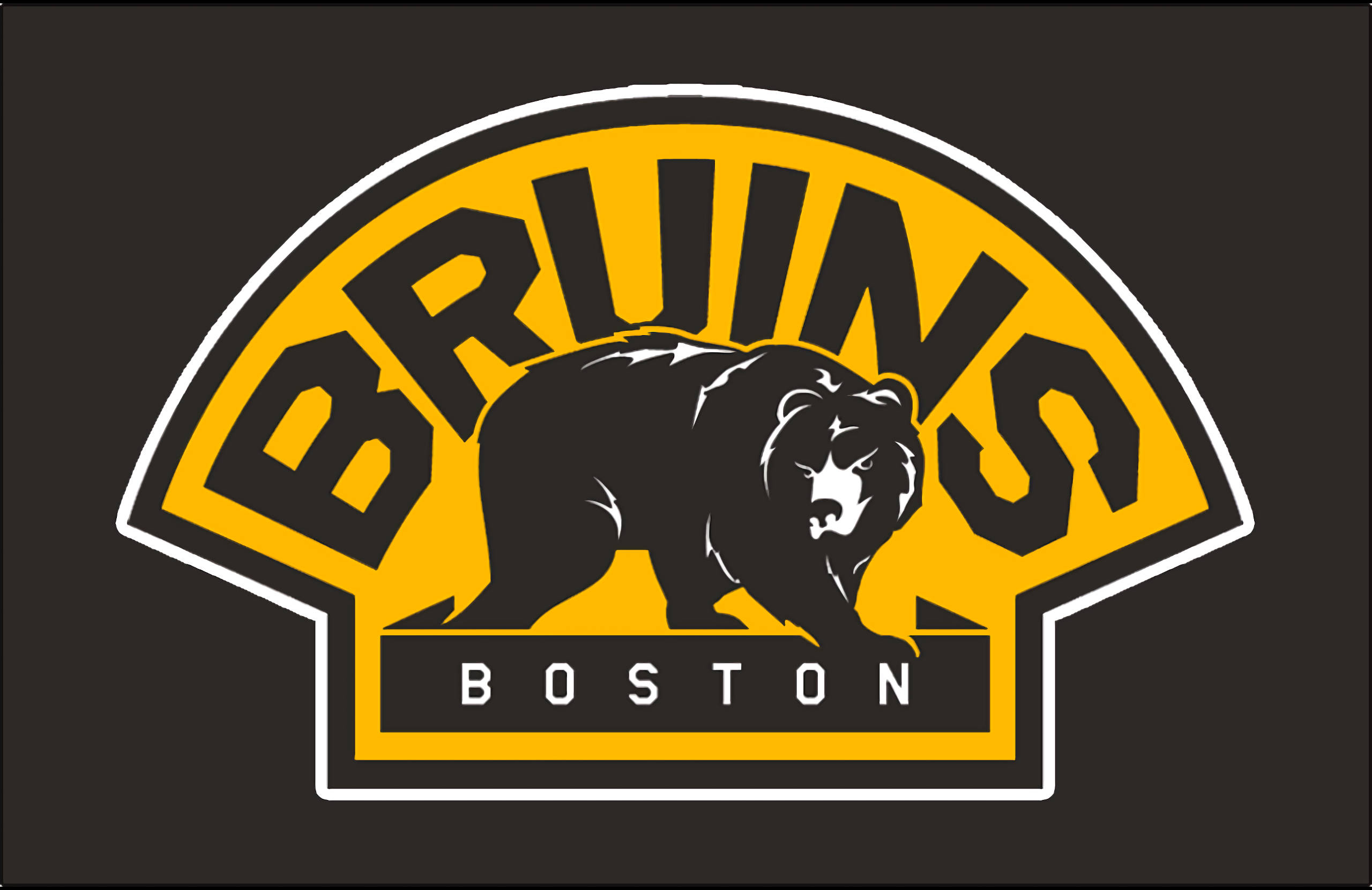 bruins 桌布 壁紙 — 大膽的黑熊標誌，在深色背景上以黃色和黑色顯示「BRUINS」和「BOSTON」。
