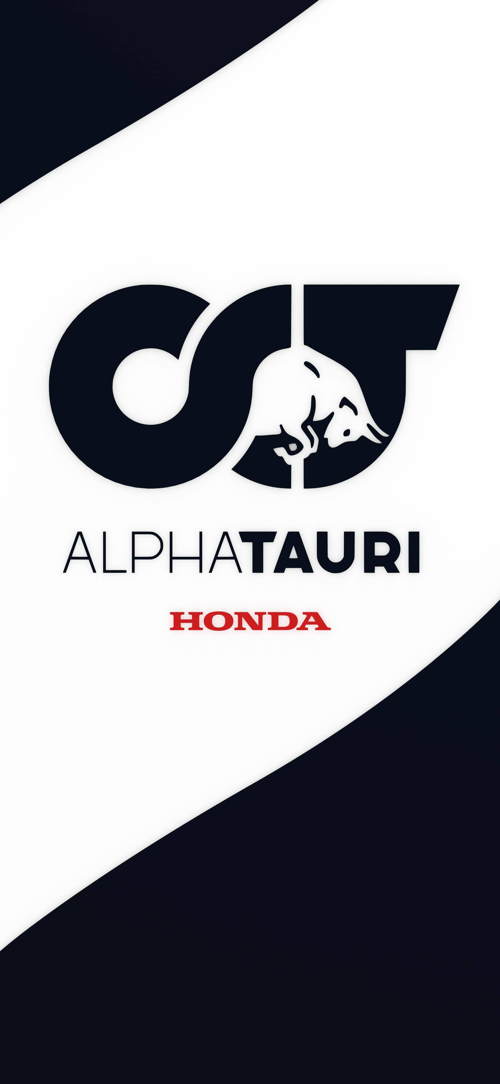 Honda 桌布 壁紙 — 大膽的黑白AlphaTauri Honda標誌，紅色文字，動態對角分割背景。