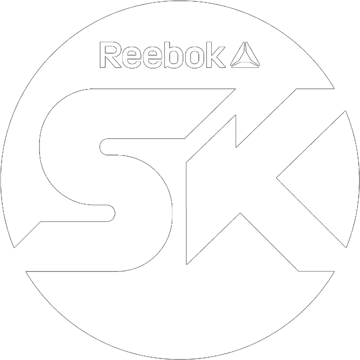 銳步 桌布 壁紙 — 大膽的黑白Reebok標誌，圓形框架內有風格化的'SK'字母。