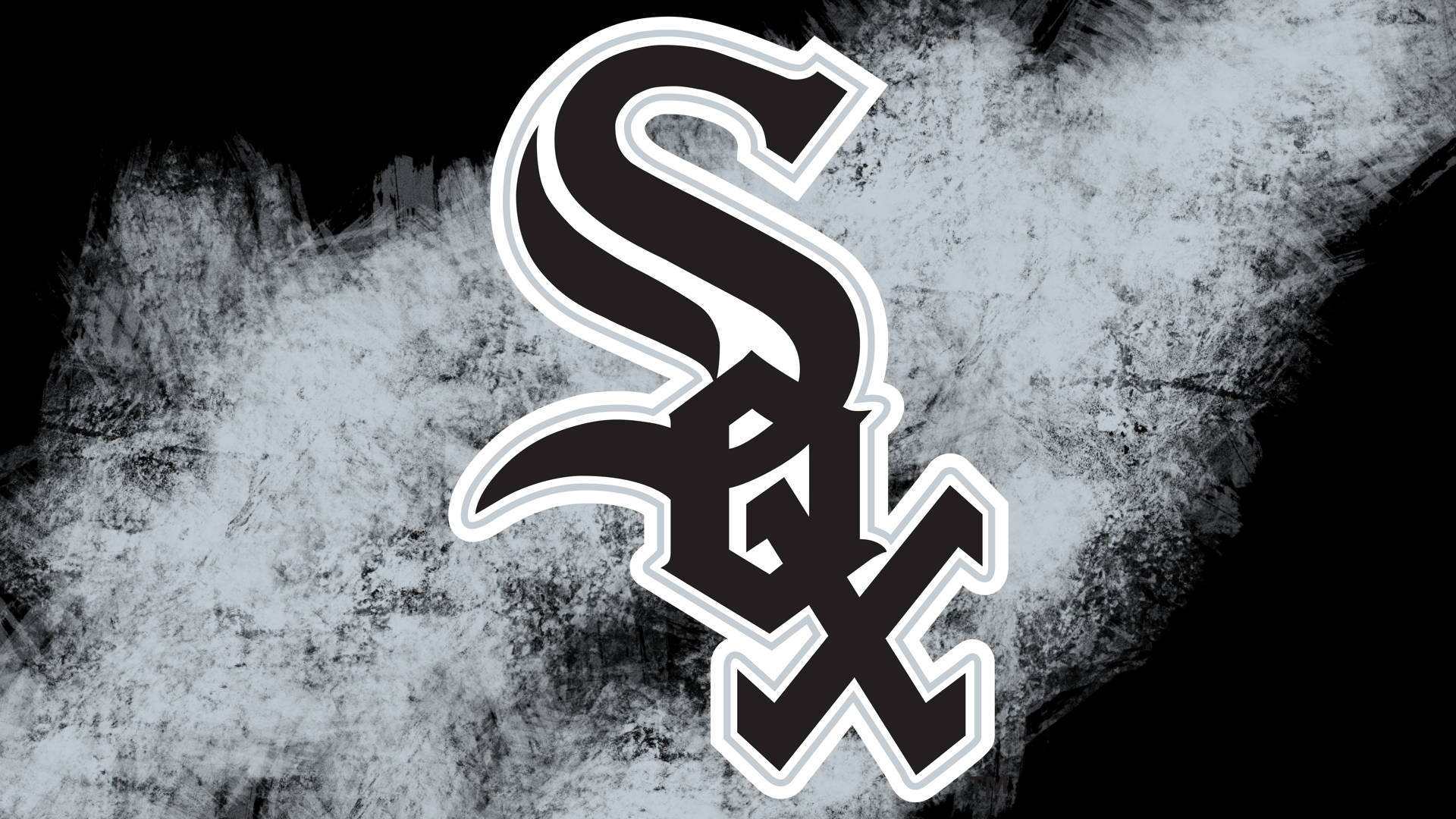 Chicago White Sox 桌布 壁紙 — 大膽的黑白Sox標誌，帶有白色輪廓，在紋理grunge背景上脫穎而出。