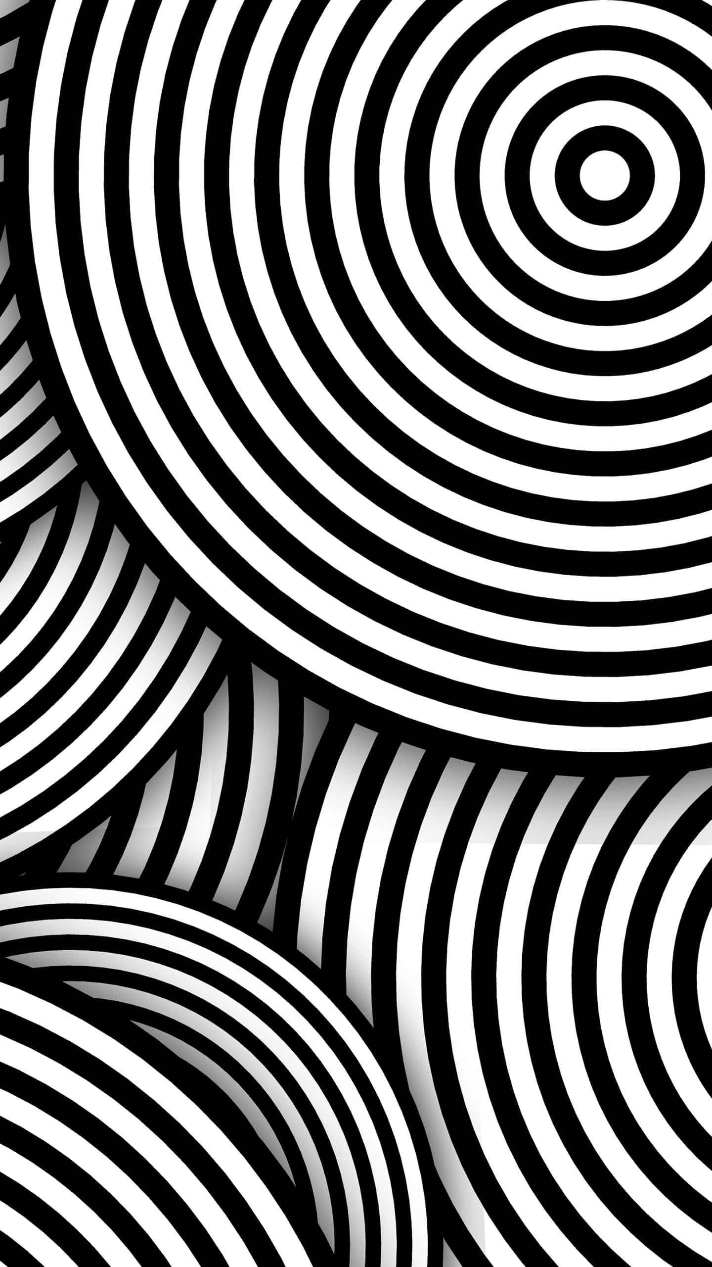 Minimalist Black And White 桌布 壁紙 — 大膽的黑白同心圓以旋轉圖案營造出催眠般的視覺錯覺。