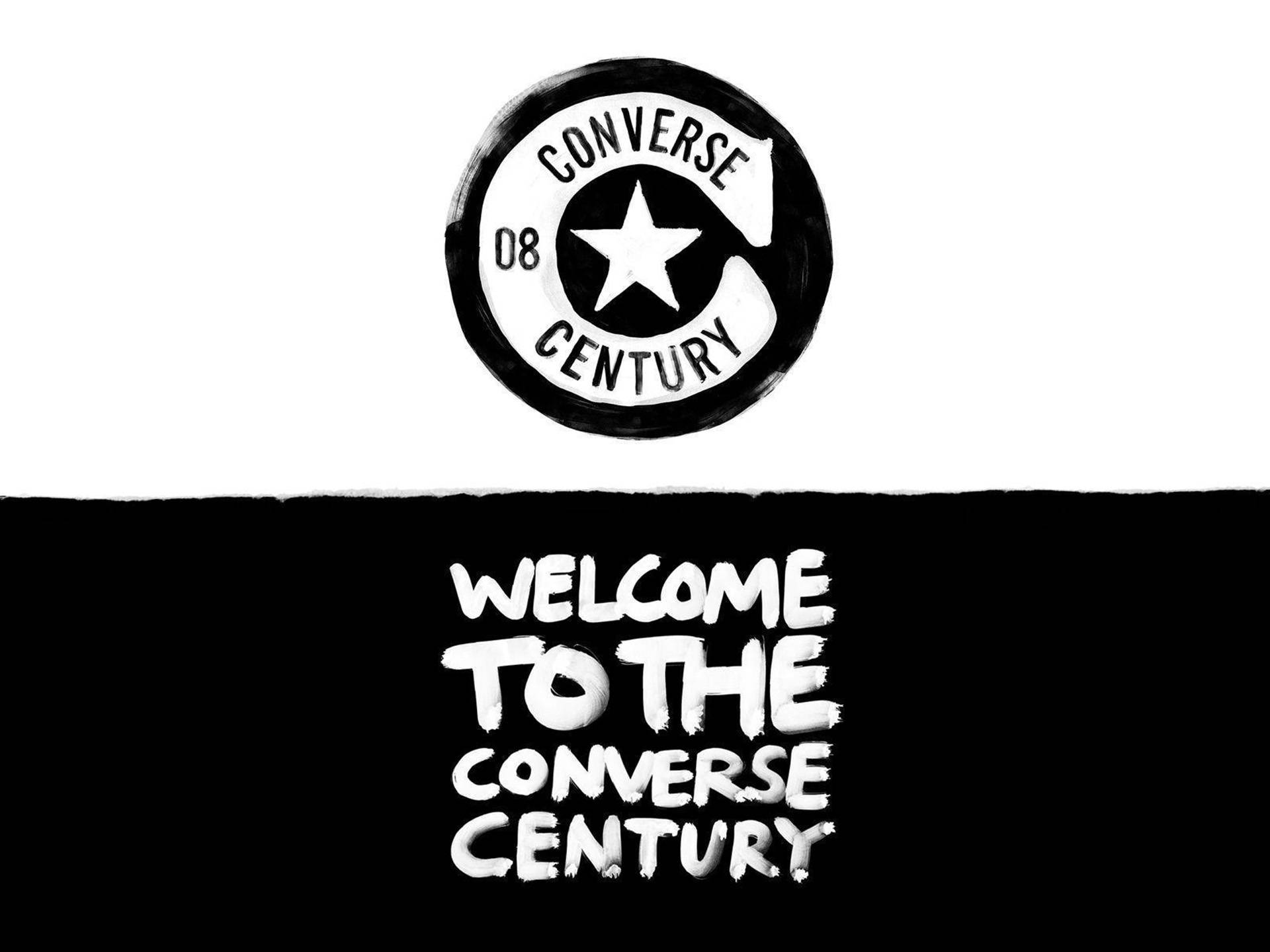 Converse Logo 桌布 壁紙 — 大膽的黑白圖形，帶有 Converse 標誌和文字 'WELCOME TO THE CONVERSE CENTURY'，採用粗糙的筆觸風格。