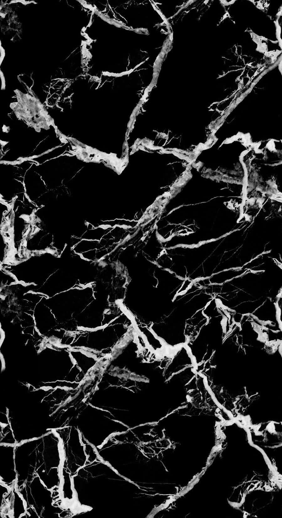 Marble Phone 桌布 壁紙 — 大膽的黑白大理石圖案，帶有類似裂開的地面或閃電的複雜紋理。