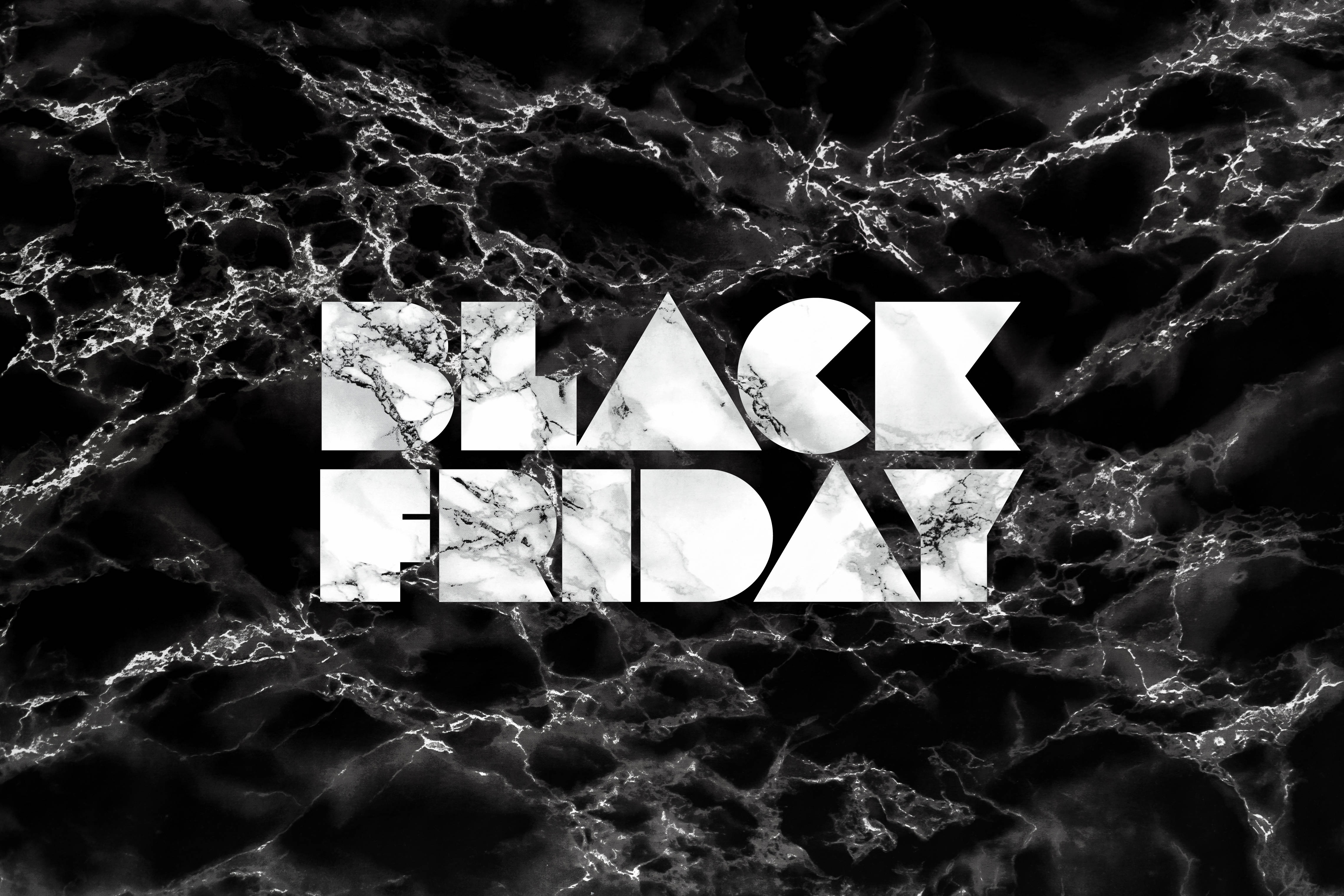 黑色高畫質桌布 桌布 壁紙 — 大膽的黑白大理石紋理為「BLACK FRIDAY」這幾個白色幾何字體形成了一個戲劇性的背景。