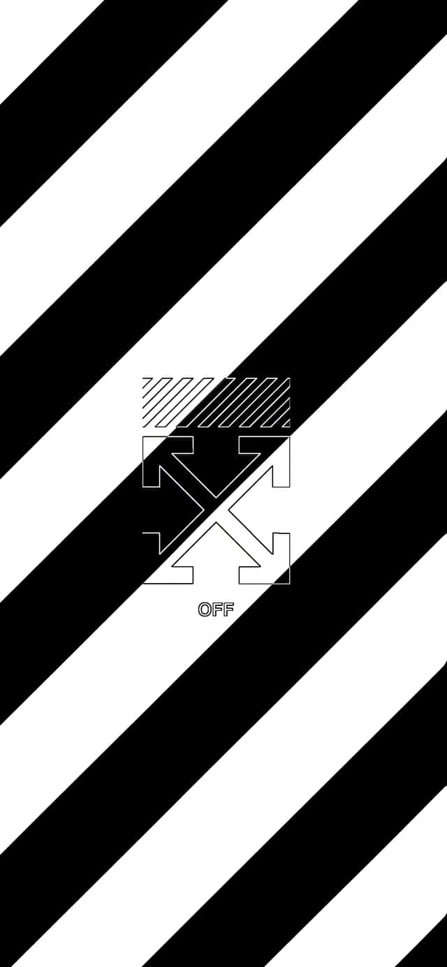 Off White iPhone 桌布 壁紙 — 大膽的黑白對角線條紋框住了構圖中央的簡約 Off White 標誌。