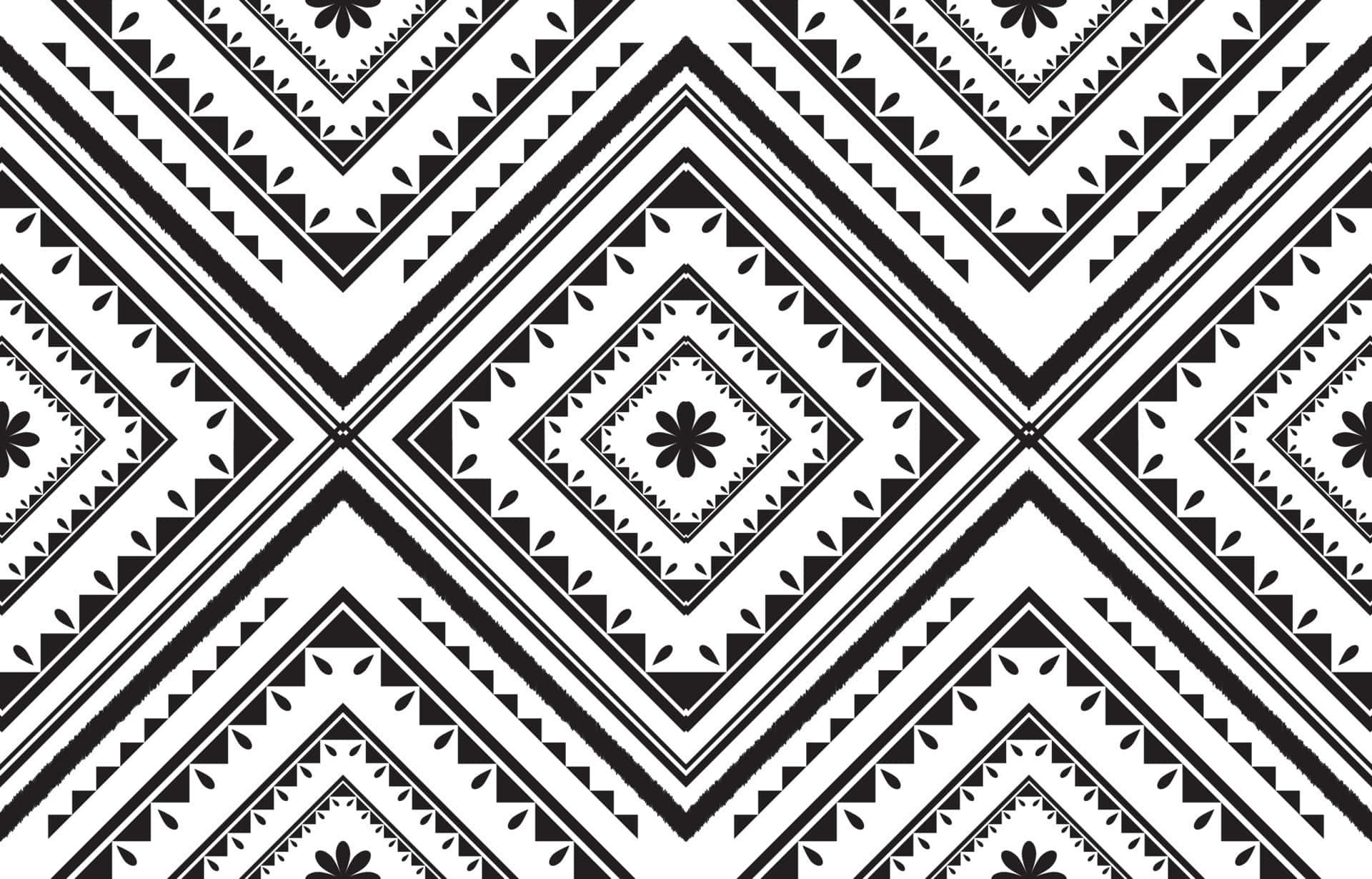 Black And White Texture 桌布 壁紙 — 大膽的黑白幾何圖案，帶有重複的菱形形狀和部落圖案。