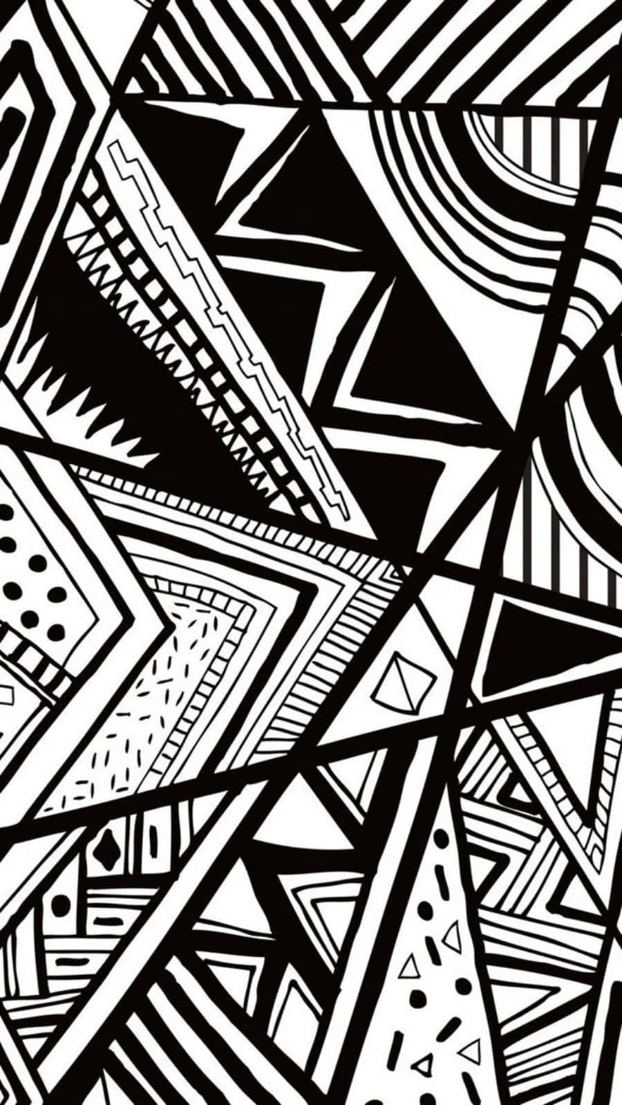 Black And White iPhone 桌布 壁紙 — 大膽的黑白抽象幾何圖案，搭配銳利線條與部落元素，營造出動態視覺質感。