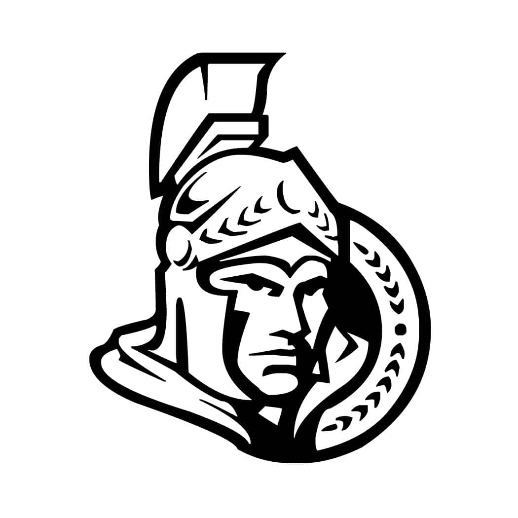 Black And White Logo 桌布 壁紙 — 大膽的黑白插圖，描繪斯巴達戰士頭盔，飾有月桂花環和嚴肅面孔。